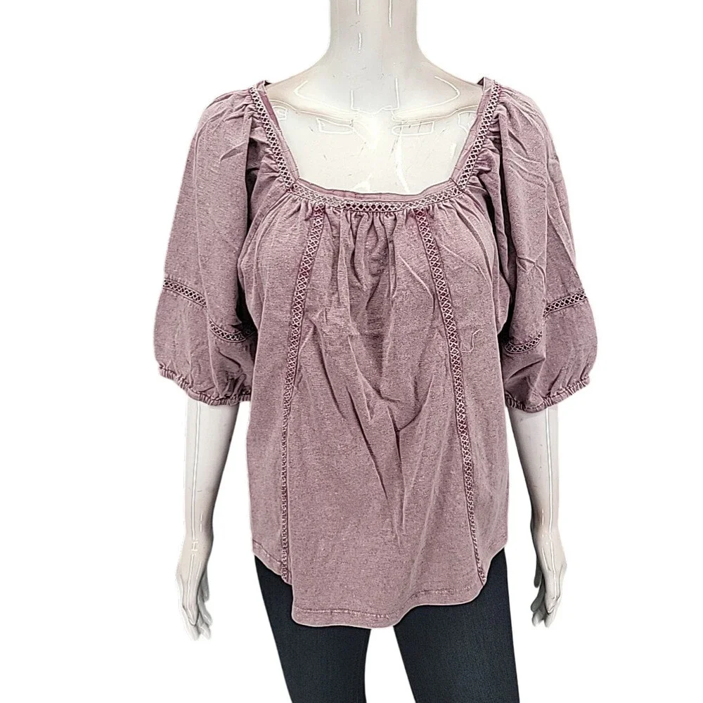 Indigo Thread Co Womens Cotton Dressy Blouse Top Large Size Mauve